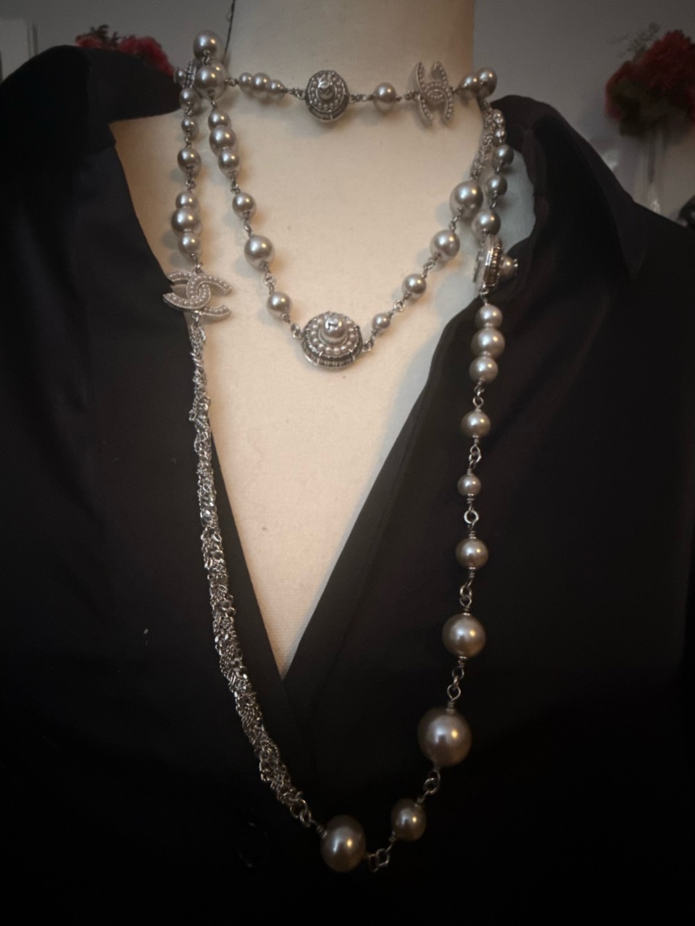 Silver-Tone Pearl Station Multi-Strand Necklace - Unbranded
